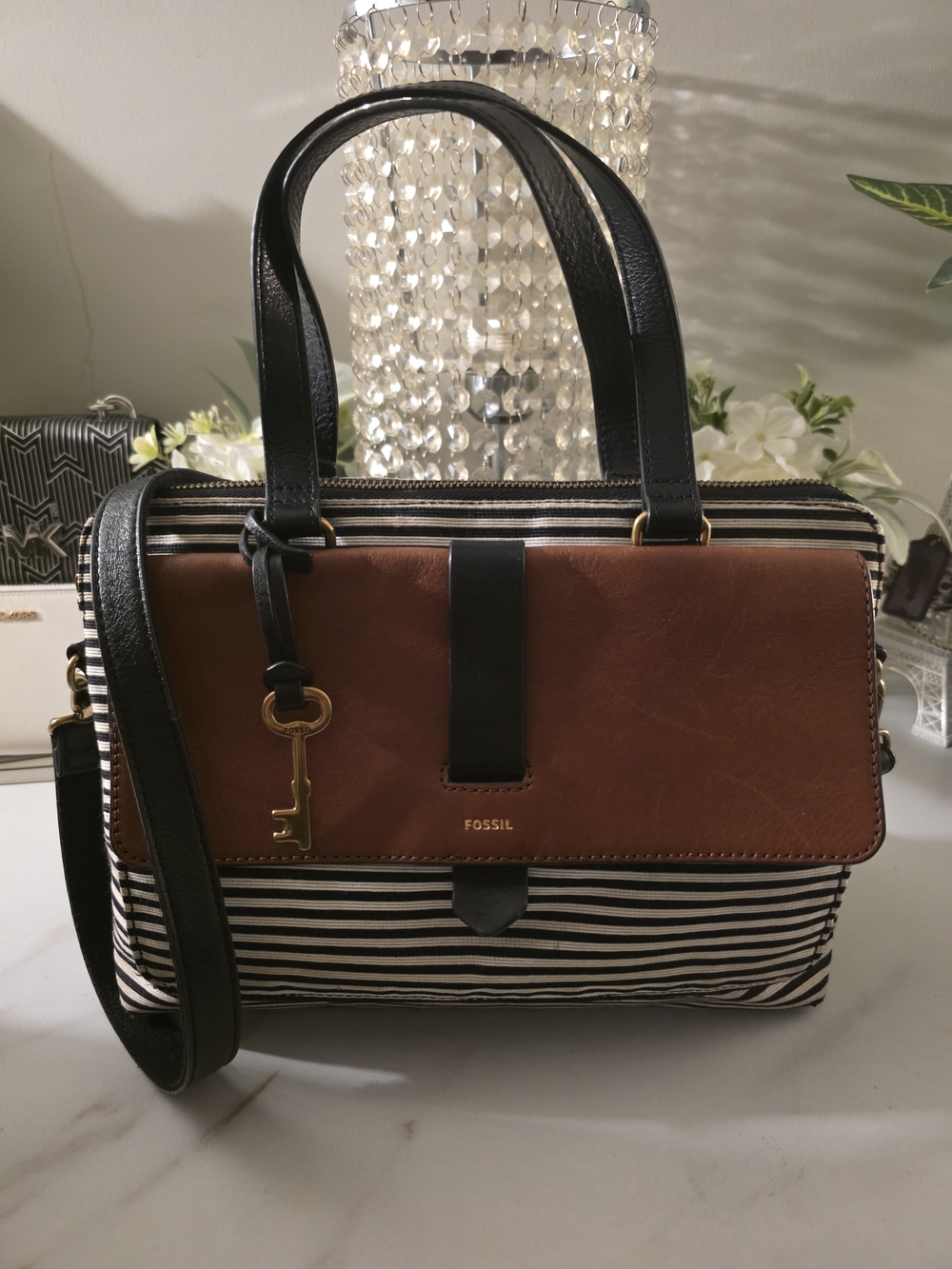Fossil Women's Brown & Black Striped Satchel